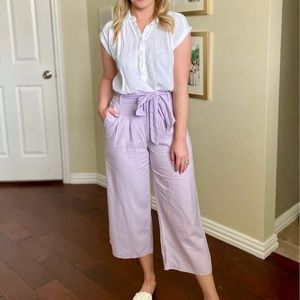 Old Navy High-Waisted Linen-Blend Cropped Wide-Leg Pants for Women in Purple